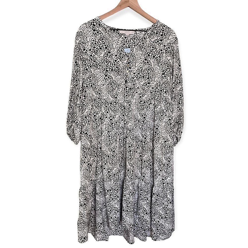 NWT Loft Tiered Midi Dress in‎ Black and White Animal Print Size XS Petite